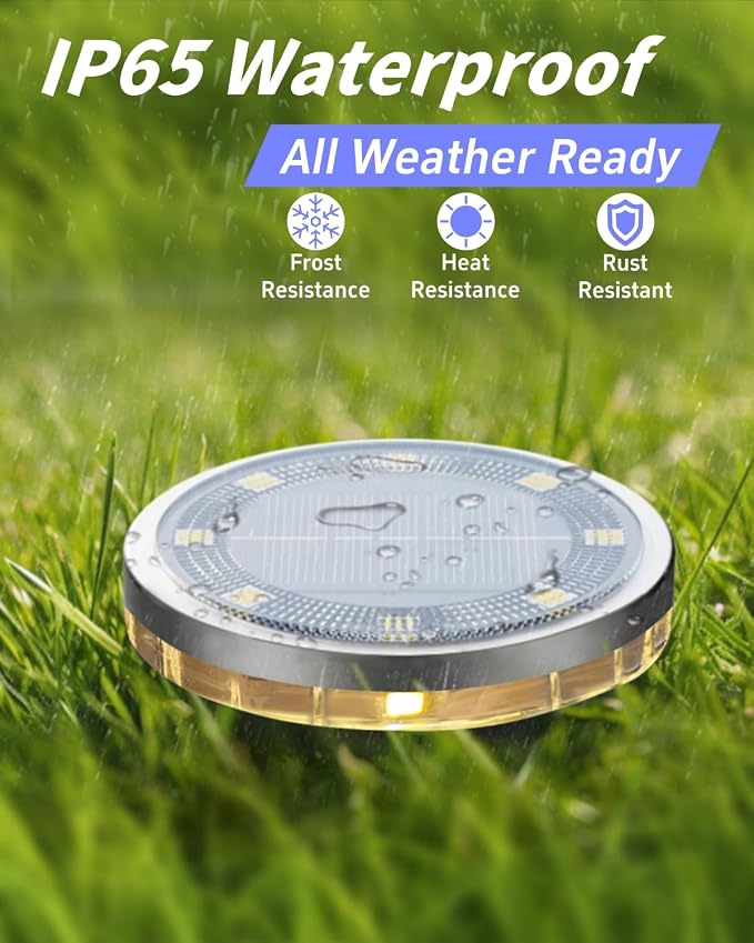 SenLuKit Solar Ground Lights Outdoor 18 Pack Waterproof, Upgraded Solar Garden Lights with 4 Side Light, Stainless Steel Solar Powered Disc Landscape Light for Walkway Lawn Yard Patio Deck-Warm White