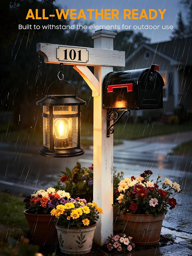 Solar Lantern Outdoor Waterproof, 2 Pack Bright Hanging Solar Lights for Outside Decorative, Upgraded Solar Powered Lanterns LED Lighting for Garden Patio Porch Decor Gifts (Warm Light)