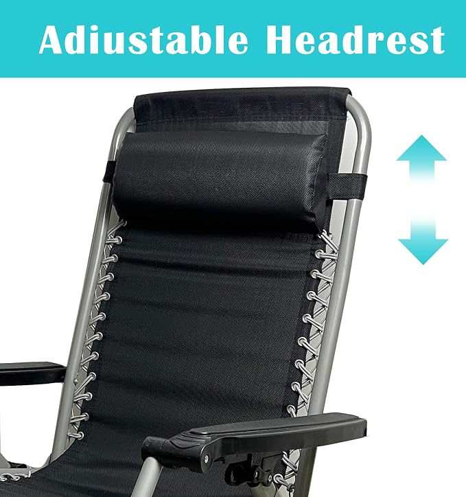 Headrest Pillow for Recliners, Zero Gravity Chair Replacement Pillows with Strap, Large 16.2" Length Outdoor Chaise Lounge Chair Cushion for Neck Lumbar Support, Black
