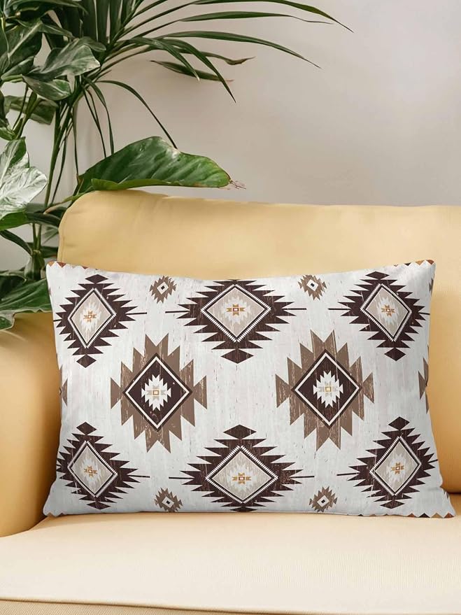Waterproof Outdoor Pillow 1 Pack Brown Boho Aztec Decorative Throw Pillows Cover & Insert 20x12 Inch Lumbar Pillowcase Southwest Tribal Style Pillows for Couch Sofa Bed Patio Furniture Indoor Outdoor