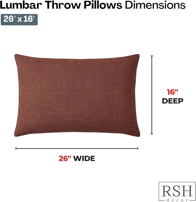 RSH DECOR: Sunbrella Jumbo Lumbar Pillows Set of 2 | 26" x 16" | Water and Fade-Resistant Performance Fabric | Outdoor Pillow Covers with Down-Alternative Inserts | Made in USA (Essential Russet)