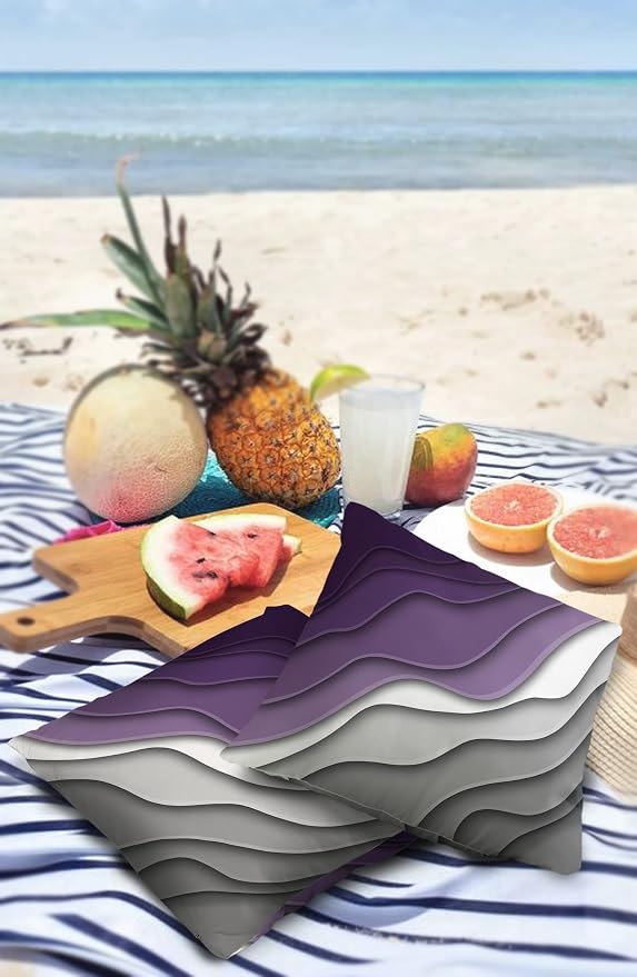 Funy Decor Waterproof Outdoor Throw Pillow Cover Purple Grey Modern Geometric Lumbar Pillowcases Set of 2 Abstract Beach Decorative Patio Furniture Pillows for Couch Garden 18x18 inch x 2pcs