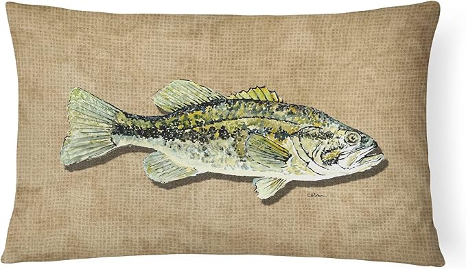 Caroline's Treasures 8806PW1216 Small Mouth Bass Canvas Fabric Decorative Pillow Machine Washable, Indoor Outdoor Decorative Pillow for Couch, Bed or Patio, 12HX16W