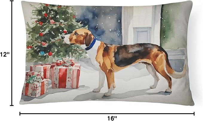 Caroline's Treasures DAC2651PW1216 English Foxhound Cozy Christmas Throw Pillow Machine Washable, Indoor Outdoor Decorative Pillow for Couch, Bed or Patio, 12HX16W