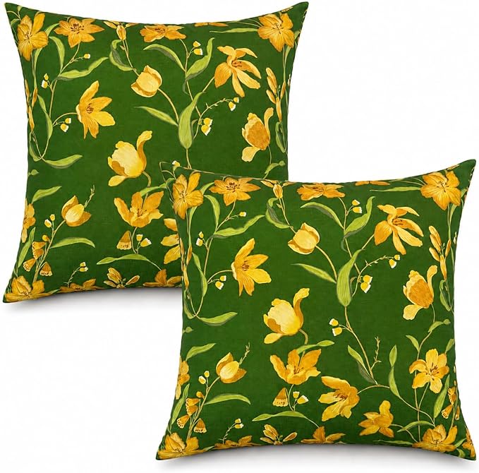 Outdoor Throw Pillows 18×18 Inch Pack of 2 Waterproof Decorative Patio Pillows with Inserts, Square Pillows for Garden Couch Sofa and Patio Furniture