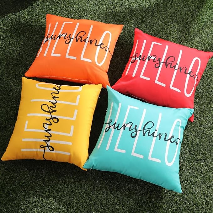 DFXSZ Yellow Outdoor Waterproof Pillow Covers 12x20 Set of 2 | Hello Sunshine Decor Spring Summer Polyester Pillow Covers(NO INSERTS)| Decor for Patio Funiture Garden Sofa Couch