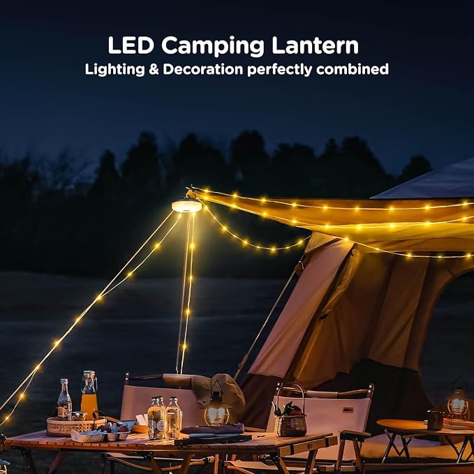 2-Pack Camping String Lights 4 in 1, 32.8FT Quick Storage 8 Modes | Protable Rechargeable Fairy Tent Lights String , Waterproof Portable LED Lamp for Outdoor Indoor Patio Decor Essentials