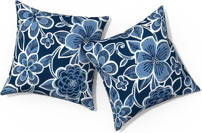 Outdoor Pillows for Patio Furniture 20x20 inch, Square Outdoor Throw Pillows with Inserts, Decorative Patio Pillows for Garden Couch Home Sofa Office Chair, Pack of 2,Flower Navy