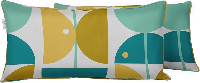 Indoor/Outdoor Polyester Fabric Lumbar Pillow Cover, All-Weather Waterproof Rectangular Cushion Case for Patio Furniture, 12 x 24 Set of 2 - Abstract-61