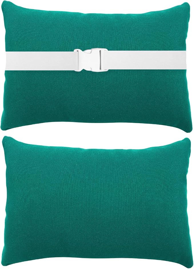 Chaise Lounge Head Resting Pillows, Waterproof Outdoor Pillows | 2 Pack Head Support Pillow with Adjustable Elastic Stripe for Garden Furniture Decorative, Green