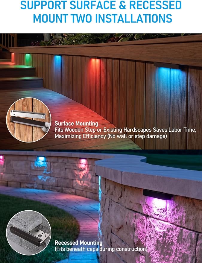 LEONLITE 4-Pack RGBCW 7 Inch LED Hardscape Lighting, Color Changing | LED Landscape Lighting, 12-24V AC/DC Paver Light Low Voltage Retaining Wall Lights, 5W Outdoor Step Lights, ETL
