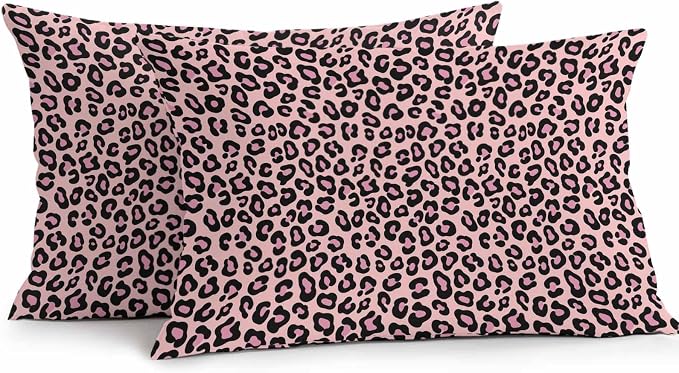 Vandarllin Outdoor Throw Pillows Covers 20x12 inch Set of 2 Waterproof Pink Leopard Print Decorative Zippered Cushion Covers for Patio Furniture, Luxury Animal Fur Pattern Lumbar Pillowcases