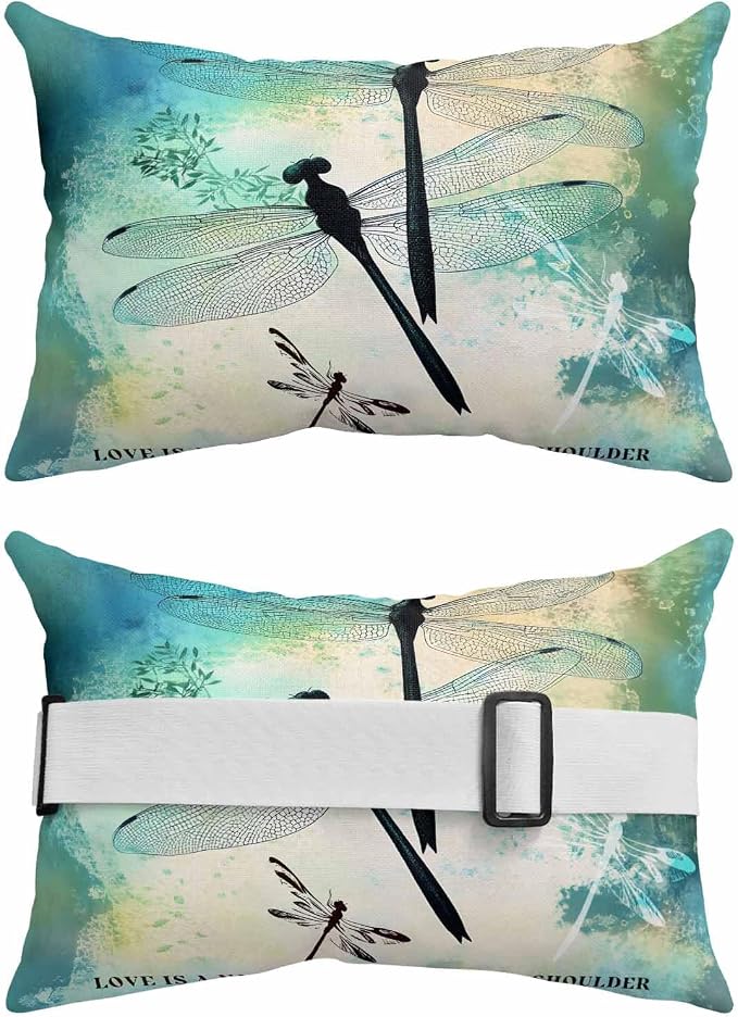 Pack of 2 Outdoor Lumbar Pillow Covers 11x16 Inch, Watercolor Dragonfly Waterproof Throw Pillow Covers Set, Turquoise Blue Ombre Animals Indoor&Outdoor Decorative Cushion Cases for Patio Porch Beach