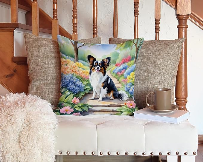 Caroline's Treasures Papillon Spring Path Throw Pillow Machine Washable, Indoor Outdoor Decorative Pillow for Couch, Bed or Patio, 14Hx14W
