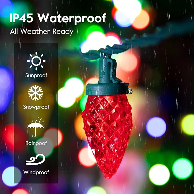 C9 LED Christmas String Lights, 66 ft 100 LED Strawberry Roof Lights, Commercial Grade Waterproof Extendable for Indoor Outdoor Roofline Home Xmas Decor, Red and Warm White