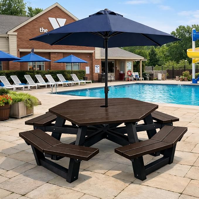 Frog Furnishings Hex Table Bench, Portable Outdoor, for All Weather, Backyard, Dining Party, Patio, Also for School, College, Park, Playground, Swimming Pool