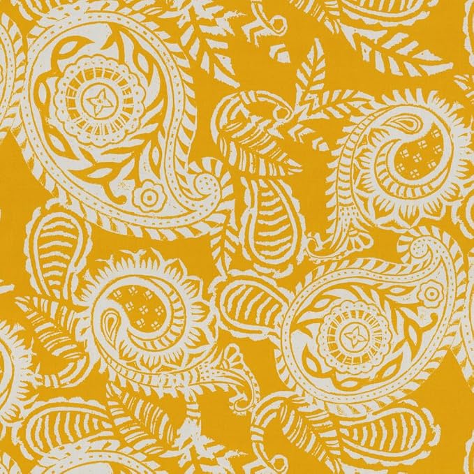 Pillow Perfect Paisley Indoor/Outdoor Accent Throw Pillow, Plush Fill, Weather, and Fade Resistant, Floor - 25" x 25", Yellow/Ivory Addie,
