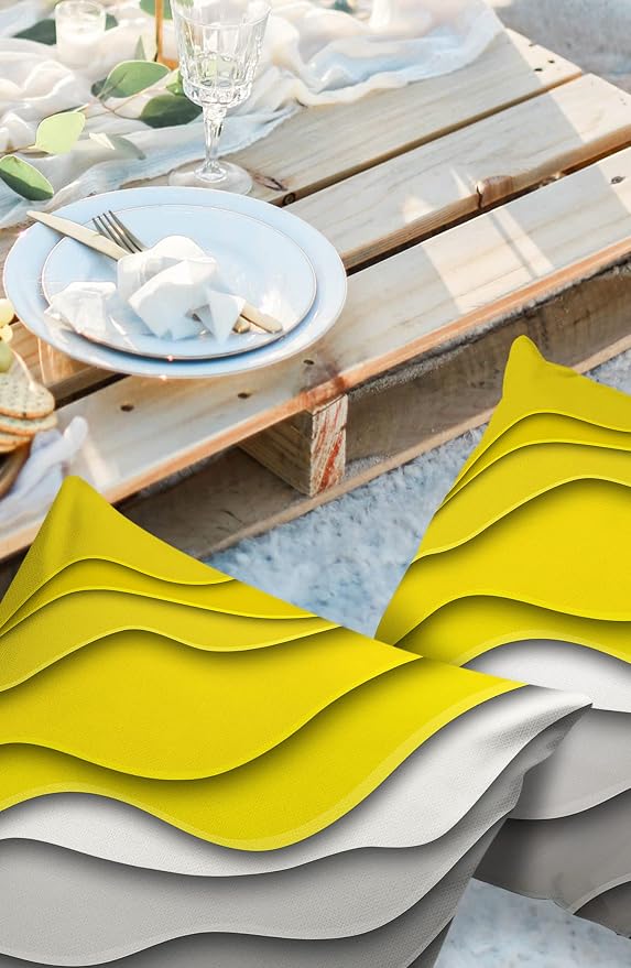 Modern Geometric Outdoor Waterproof Pillow Covers for Patio Furniture Yellow Decorative Throw Pillow Cover Abstract Beach Pillowcases Set of 2 Cushion Case for Sofa Couch Chair Home Decor 16 x 16 Inch