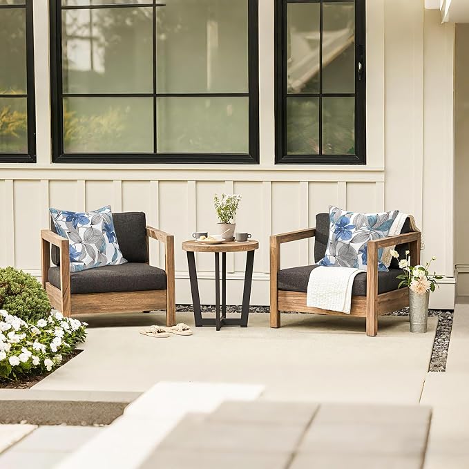 LVTXIII Outdoor/Indoor Pillow Covers, Patio Fade Resistant Throw Pillow Covers ONLY, Waterproof Farmhouse Accent Cushion Cases for Sofa Patio Couch Decoration 20"x20" Set of 2, Clemens Noir Blue