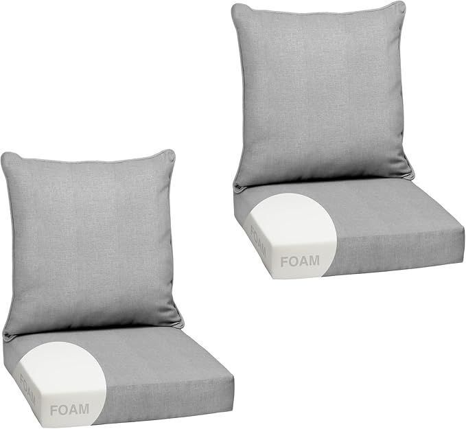 Arden Outdoor Deep Seat Cushion Set, Foam, 2-Pack, 24x24, Woven Texture | Olefin Fabric, Sofa, Couch, Conversation Set, Premium High-Density Foam, Never Flattens, Mold and Mildew Resistant