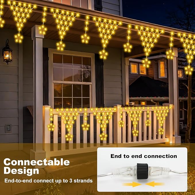Outdoor Christmas Lights, 14FT 218 LED Curtain Lights, Hanging Fairy String Light, Plug-in LED String Light for Wedding, Party, Indoor, Christmas Decoration - Warm White