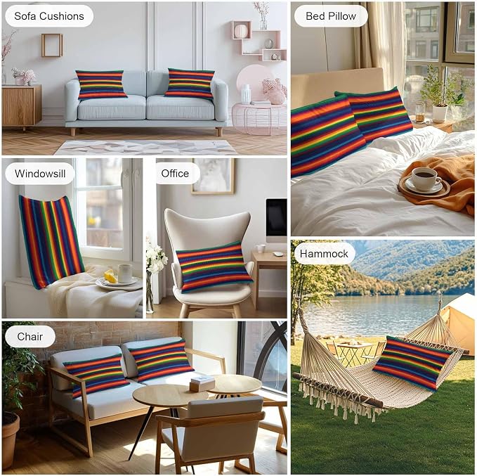 Outdoor Throw Pillow Covers Waterproof Pillow Cases 20x12 Colorful Mexican Stripes Ethnic Style Decorative Pillow Covers Cushion Cases for Couch Sofa Patio Garden 2 Pack Orange Gradient Geometric