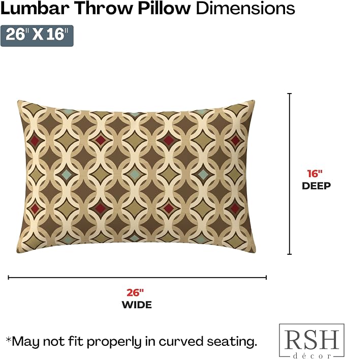 RSH DECOR: Sunbrella Jumbo Lumbar Pillows Set of 2 | 26" x 16" | Water and Fade-Resistant Performance Fabric | Outdoor Pillow Covers with Down-Alternative Inserts | Made in USA (Tango Mink)