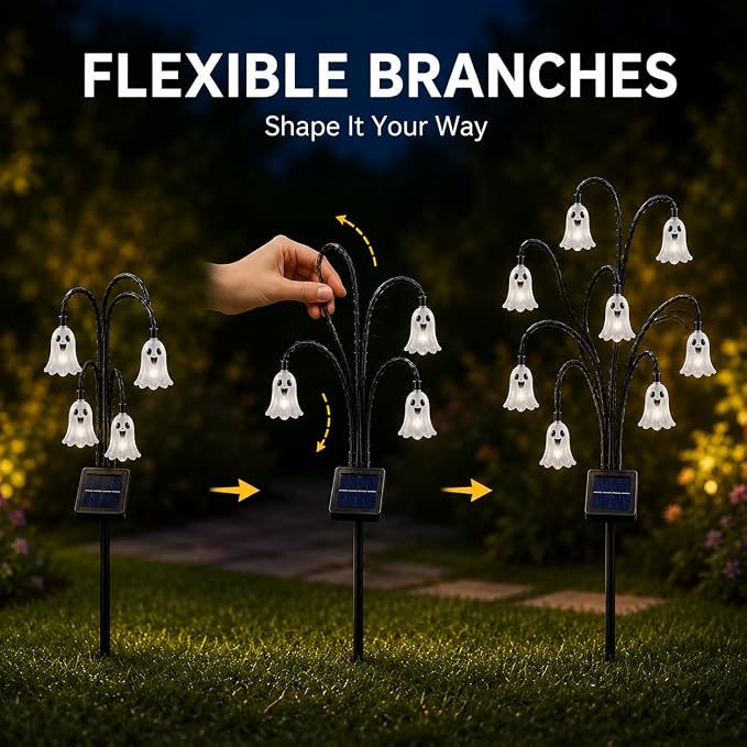 Halloween Solar Tree Stump Light, Glowing Ghost Garden Stake Lantern for Outdoor ，Style C