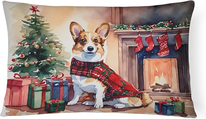 Caroline's Treasures DAC2637PW1216 Corgi Cozy Christmas Throw Pillow Machine Washable, Indoor Outdoor Decorative Pillow for Couch, Bed or Patio, 12HX16W