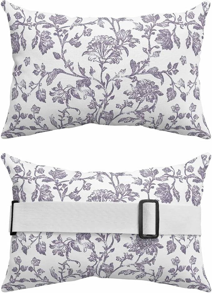 Pack of 4 Outdoor Lumbar Pillow Covers 11x16 Inch, Grey-Purple Flower Waterproof Throw Pillow Covers Set, Vintage Farmhouse Boho Leaf Spring Indoor&Outdoor Cushion Cases for Patio Porch Beach