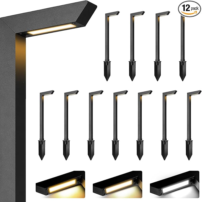 3CCT LED Low Voltage Landscape Pathway Light, 12V Premium 3000K/4000K/5000K Selectable Path Lights Wired, Modern Walkway Lights Outdoor, Higher Housing with Larger Stake (19.71IN, 12pack)