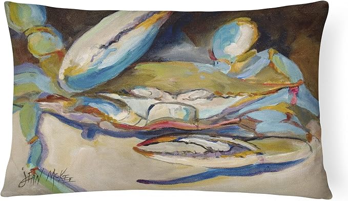 Caroline's Treasures JMK1099PW1216 Big Crab Claw Blue Crab Canvas Fabric Decorative Pillow Machine Washable, Indoor Outdoor Decorative Pillow for Couch, Bed or Patio, 12HX16W
