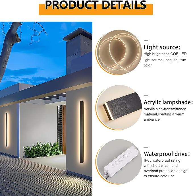AioTio Black Outdoor Wall Light,2pack 79inch Modern LED Exterior Light Fixtures Wall Mount,3000K Waterproof Long Outdoor Linear Wall Sconce IP65 Waterproof,Outside Wall Lights for House,Porch