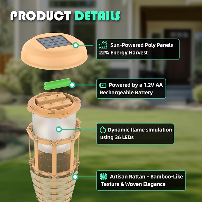 Solar Outdoor Lights, Solar Torch Lights Outdoor Flickering Flame, Outdoor Decorations for Patio Path Yard - 6 Pack