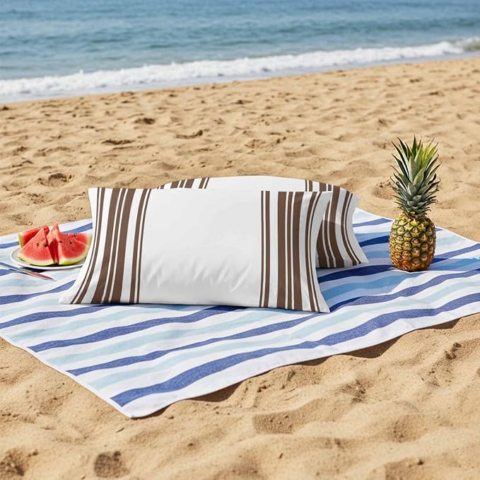 Outdoor Waterproof Throw Pillow Covers Set of 2 Brown Stripes Lumbar Pillowcases 20x12 Inches White Vertical Striped Decorative Pillows Cushion Case Patio Pillows for Couch Bed Chair Garden