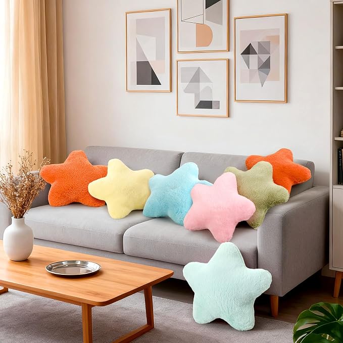Beeveer 8 Pack Star Shaped Throw Pillow Back to School Gifts Decorations Mix Star Plush for Bed Sofa Cute Throw Pillow Plush for Floor Room Sleepover Bedroom Living Room(Classic)