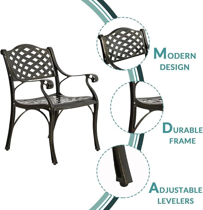 MEETWARM 7 piece Outdoor Patio Dining Set for 6 Seater Dining Table Set, All-Weather Cast Aluminum Patio Conversation Set for Garden with 6 Chairs, 1 Rectangular Table, 2" Umbrella Hole, Dark Bronze