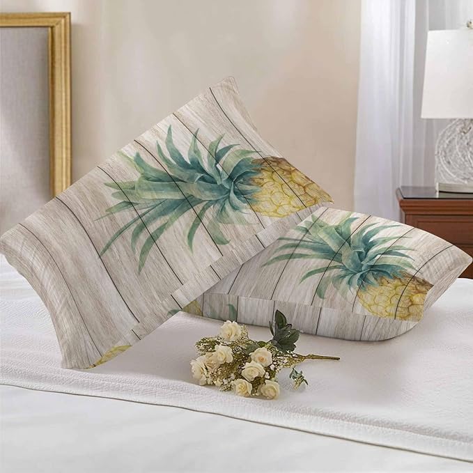 Vandarllin Outdoor Throw Pillows Covers 20x12 inch Set of 2 Waterproof Pineapple Decorative Zippered Cushion Covers for Patio Furniture, Summer Tropical Fruit Wood Lumbar Pillowcases