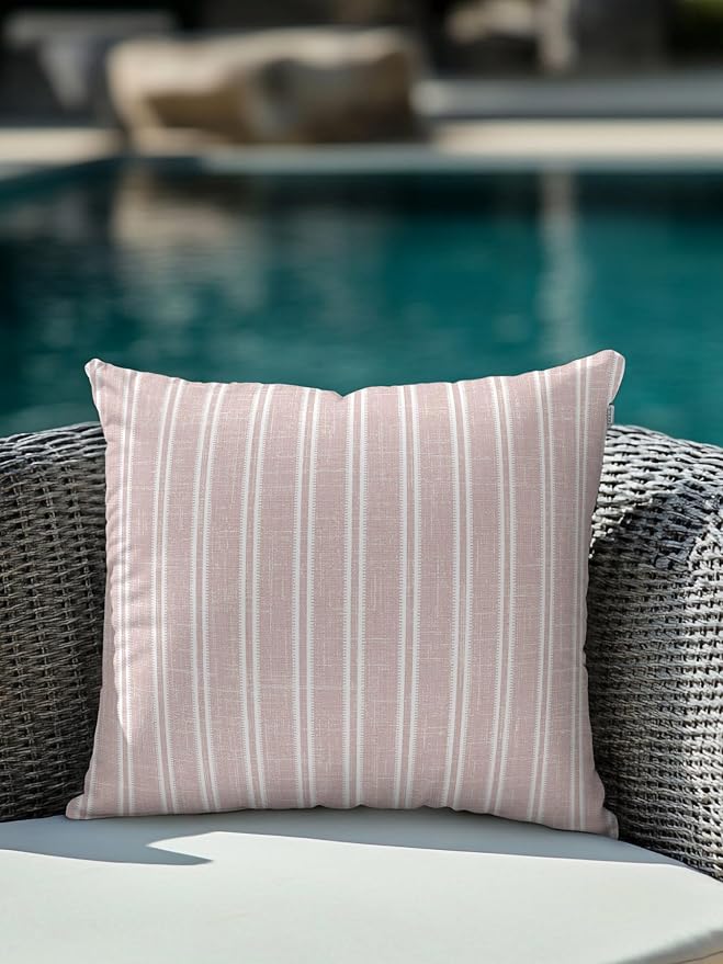 Waterproof Outdoor Pillow 1 Pack Red Linen Striped Decorative Throw Pillows Cover & Insert 18x18 Inch Pillowcase Vertical Stripes Lines Square Pillows for Couch Sofa Bed Patio Furniture Indoor Outdoor