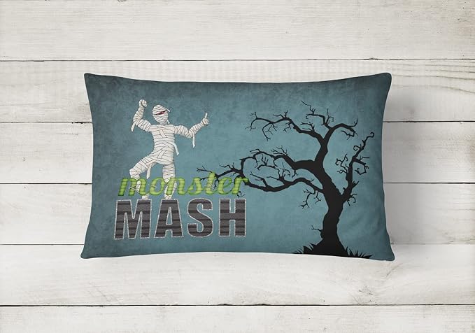 Caroline's Treasures SB3019PW1216 Monster Mash with Mummy Halloween Canvas Fabric Decorative Pillow 100% Machine Washable Pillow, Indoor or Outdoor Decorative Throw Pillow for Couch, Bed or Patio