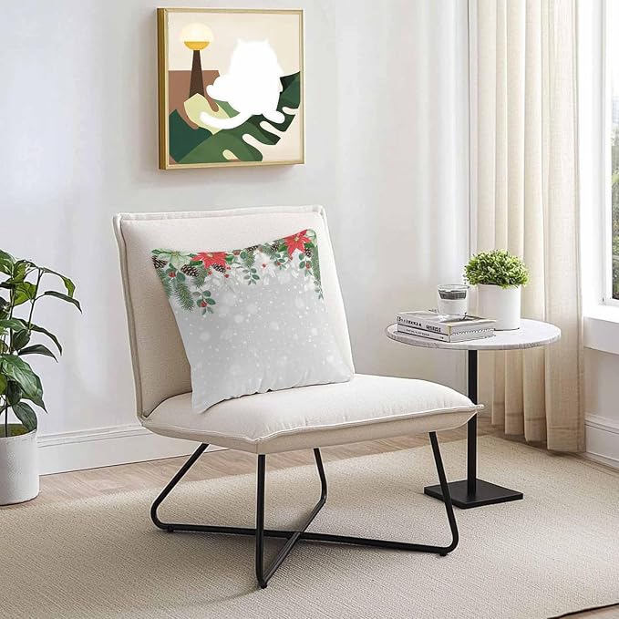 Outdoor Throw Pillow Covers, Christmas Poinsettia Flower Pine Cones Eucalyptus Leaf Winter Snowflake Gray Waterproof Pillowcases Cushion Covers Cases for Patio Couch Bench, Pack of 2 Square, 18"X18"