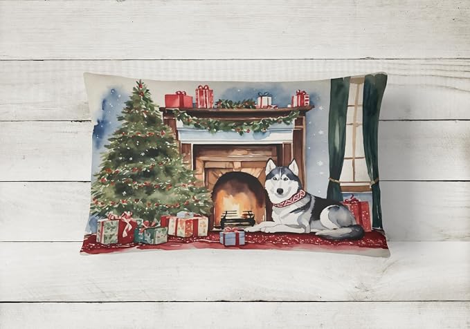 Caroline's Treasures DAC2754PW1216 Siberian Husky Cozy Christmas Throw Pillow Machine Washable, Indoor Outdoor Decorative Pillow for Couch, Bed or Patio, 12HX16W