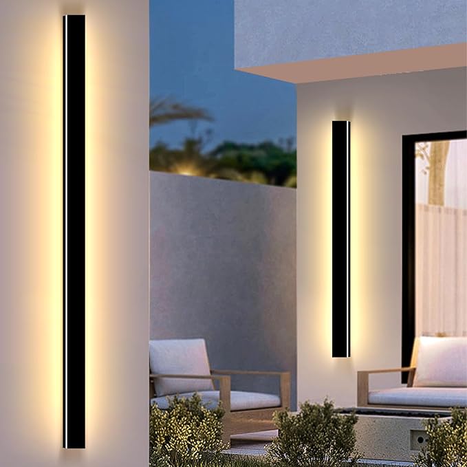 2 Pcs 71 Inch Modern Outdoor Wall Lights Long Linear Wall Sconce IP65 Waterproof Outside Wall Lamp LED 3000K Exterior Sconce Light Fixtures for House Patio Garage
