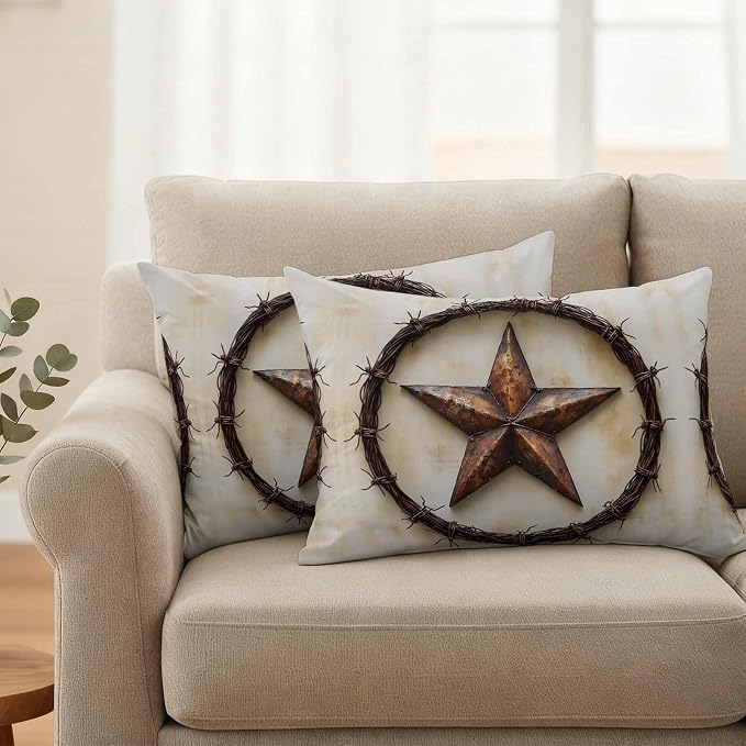 Texas Star Rustic Waterproof Outdoor Pillow Covers Set of 2 Home Decor, Vintage Country Stars Modern Abstract Pillowcase Patio Pillow Covers for Couch Bench Furniture Garden 20x12in