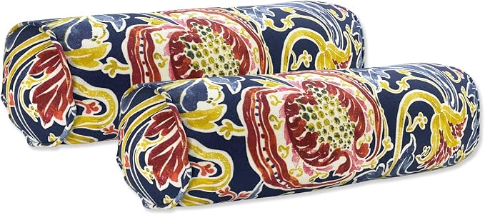 Outdoor Waterproof Decorative Bolster Pillows with Inserts for Patio Furniture, 20x6 Inch Fade Resistant Patio Garden Neck Roll Cushions for Couch Bed Sofa, Jacobean Navy