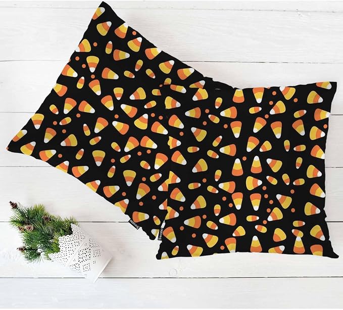 Swono Throw Pillow Covers Candy Corn, Halloween Candy Corns Sweet Triangle Accent Cushion Covers Decorative Pillowcase for Men Women, Livingroom Sofa Bed Pillows Covers, 18x18 Inch Set of 2, Yellow