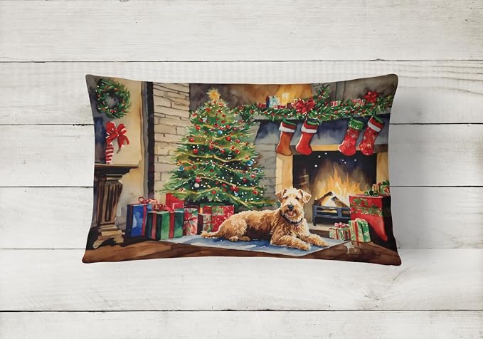 Caroline's Treasures DAC2698PW1216 Lakeland Terrier Cozy Christmas Throw Pillow Machine Washable, Indoor Outdoor Decorative Pillow for Couch, Bed or Patio, 12HX16W