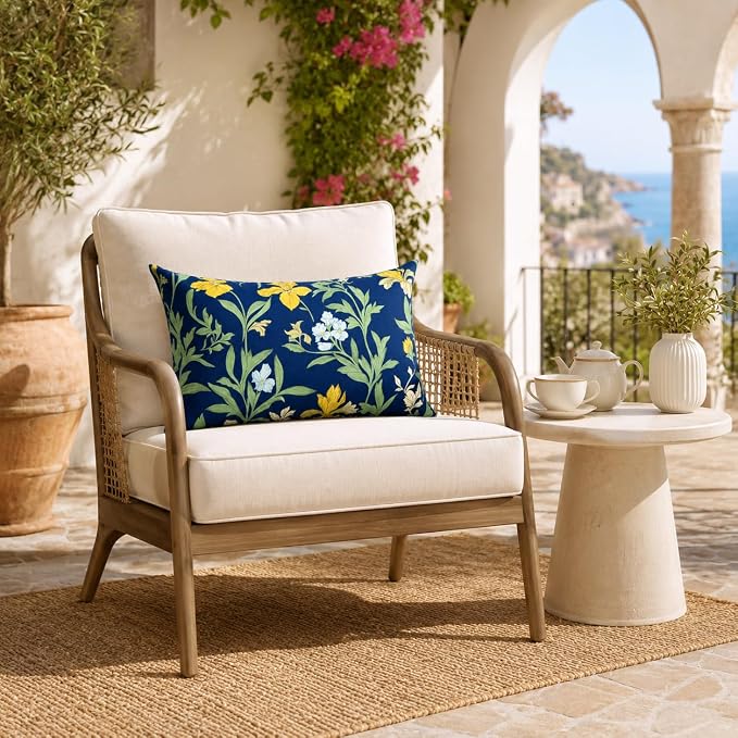 Pack of 2 Patio Lumbar Pillows 12"x20" | Fade Resistant Outdoor Waterproof Lumbar Pillow with Inners Decorative Garden Lumbar Cushions for Home Patio Terrace Sofa
