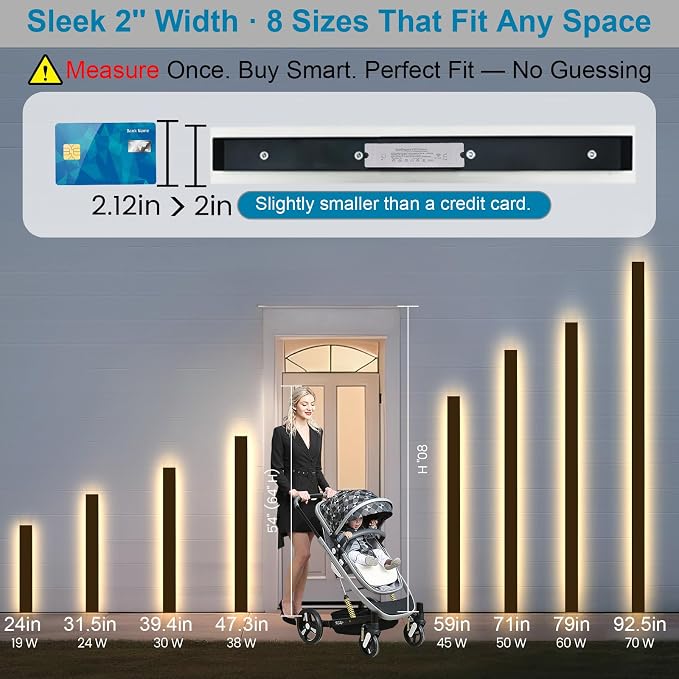 71inch Modern Outdoor Wall Light, IP65 Waterproof Front Door Lights Black Outdoor Wall Sconce, 2700k-6500k Dimmable Exterior Lighting Fixtures Wall Mount, LED Linear Outside Lights for House