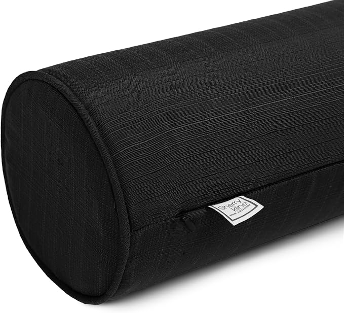 Sherry Kline Sunrise Indoor/Outdoor Neck Bolster Corded Edge Filled Pillow Black 6"x18" Set of 2